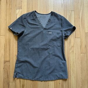 Gray V-Neck Scrub Top